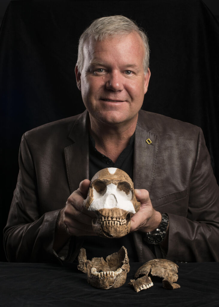 Professor Lee Berger with Homo naledi