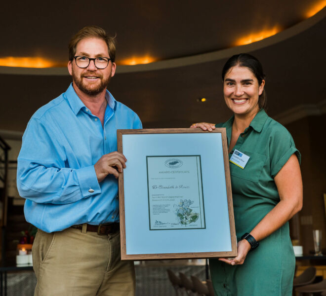 Jonathan Oppenheimer with JWO winner Dr Elizabeth le Roux